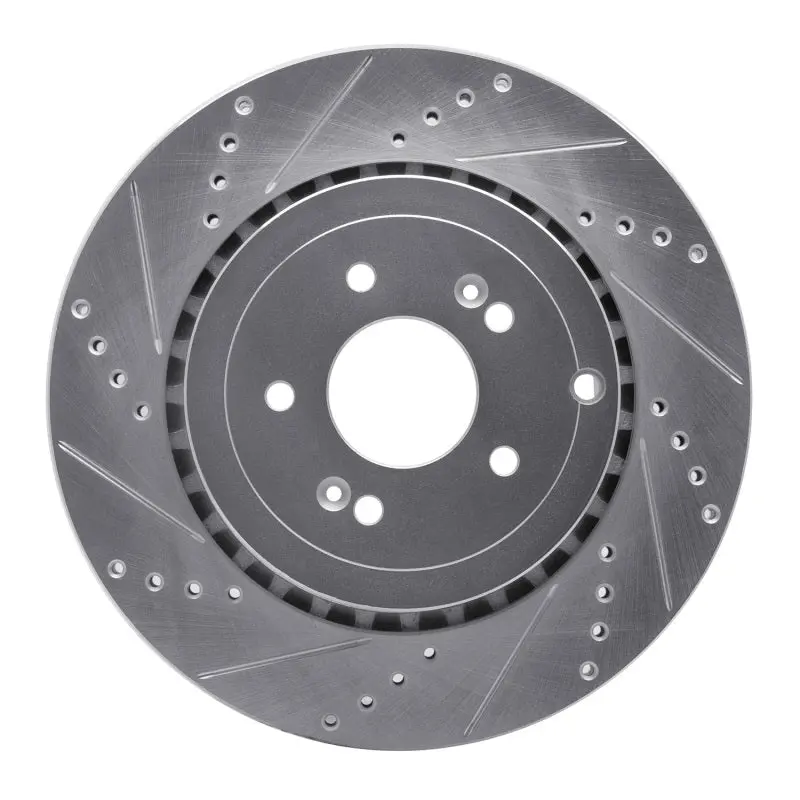 R1 18-25 Genesis G70 Rear Left Drilled & Slotted Silver Brake Rotor 1