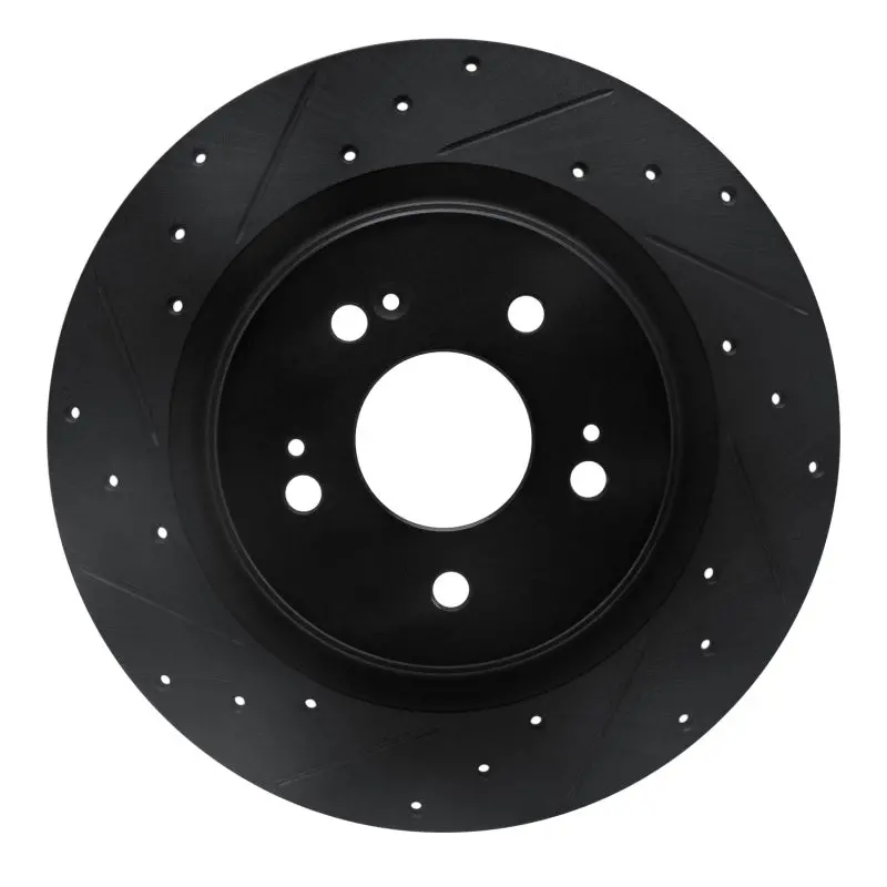 R1 18-25 Honda Odyssey Rear Left Drilled & Slotted Black Brake Rotor 1
