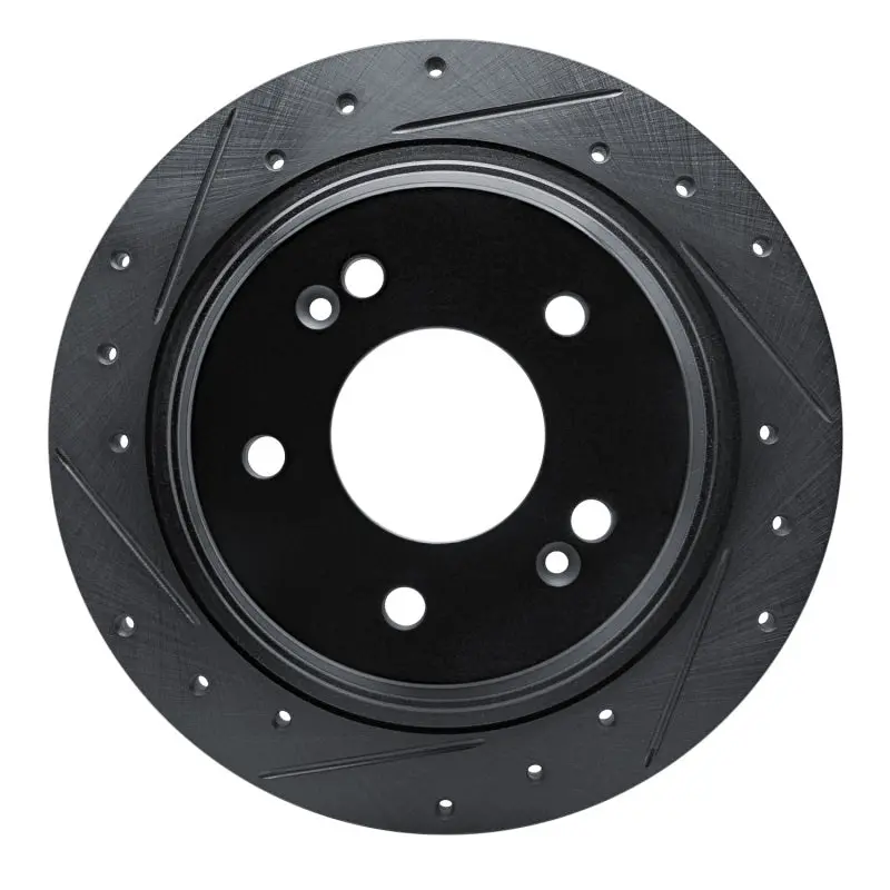 R1 18-25 Hyundai Kona Rear Left Drilled & Slotted Black Brake Rotor 1