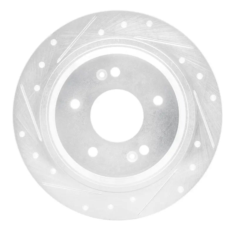 R1 18-25 Hyundai Kona Rear Left Drilled & Slotted Silver Brake Rotor 1