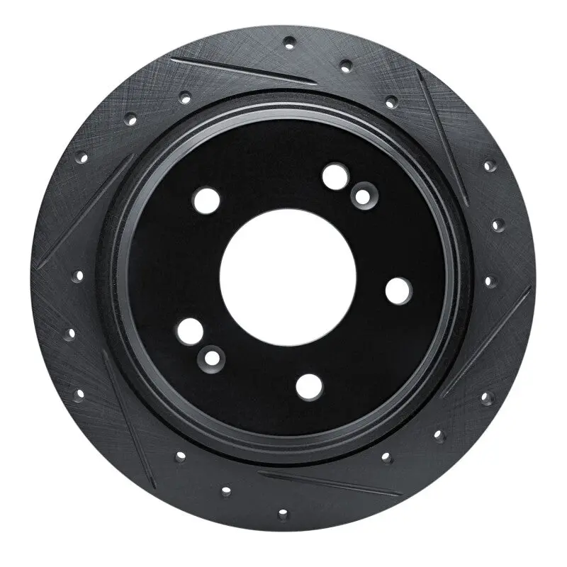 R1 18-25 Hyundai Kona Rear Right Drilled & Slotted Black Brake Rotor 1