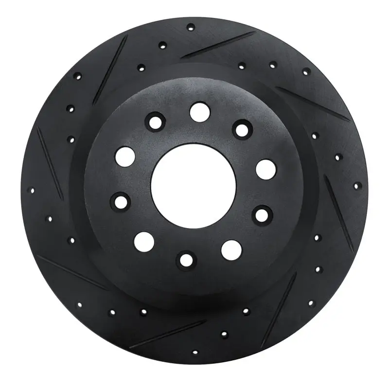 R1 18-25 Jeep Wrangler Rear Left Drilled & Slotted Black Brake Rotor 1