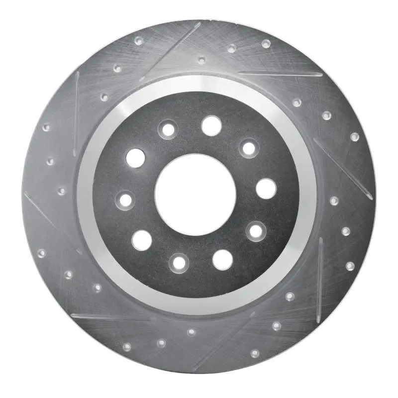 R1 18-25 Jeep Wrangler Rear Left Drilled & Slotted Silver Brake Rotor 1