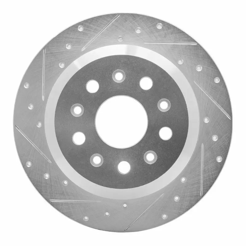 R1 18-25 Jeep Wrangler Rear Left Drilled & Slotted Silver Brake Rotor 1