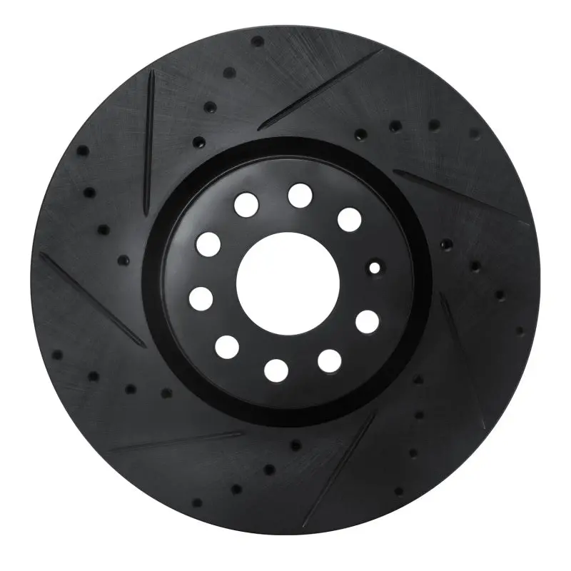 R1 18-25 Volkswagen Atlas Front Left Drilled & Slotted Black Brake Rotor 1