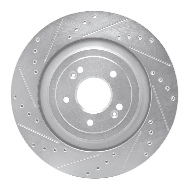 R1 19-22 Genesis G90 Rear Left Drilled & Slotted Silver Brake Rotor 1