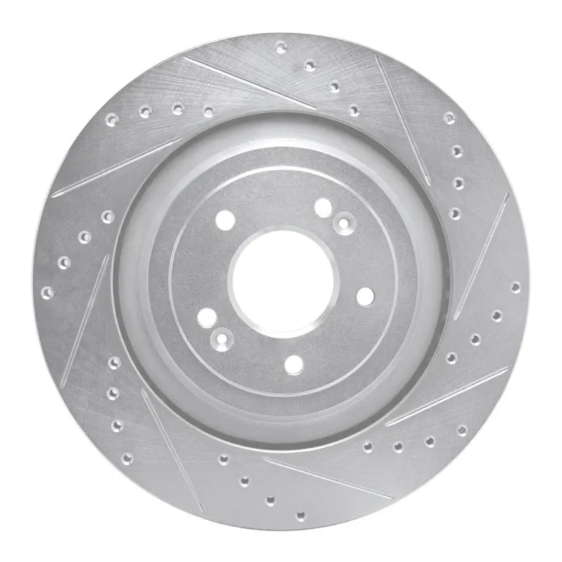 R1 19-22 Genesis G90 Rear Right Drilled & Slotted Silver Brake Rotor 1