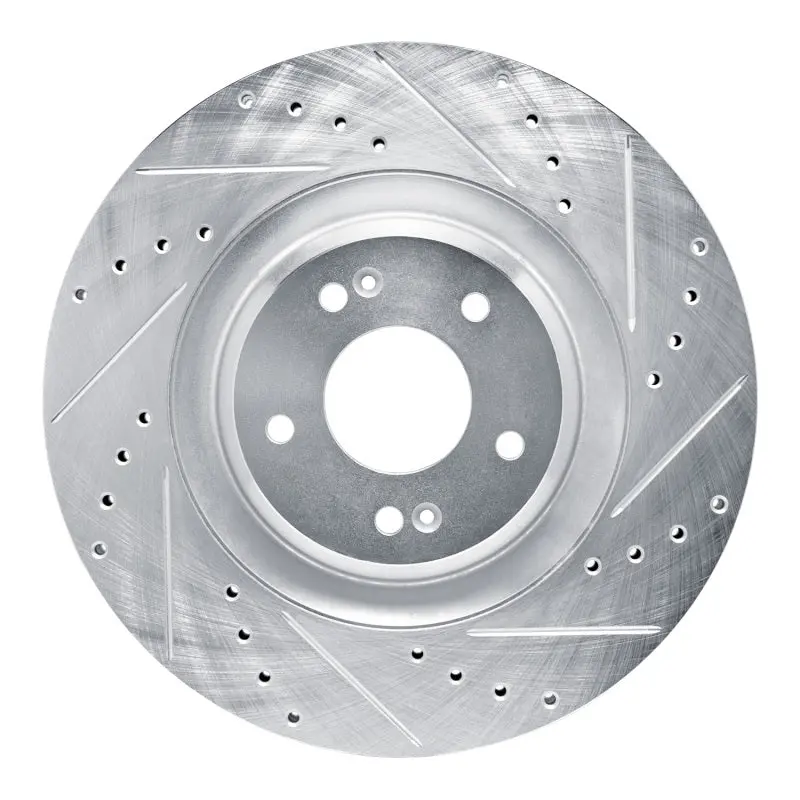R1 19-22 Hyundai Veloster N Front Right Drilled & Slotted Silver Brake Rotor 1