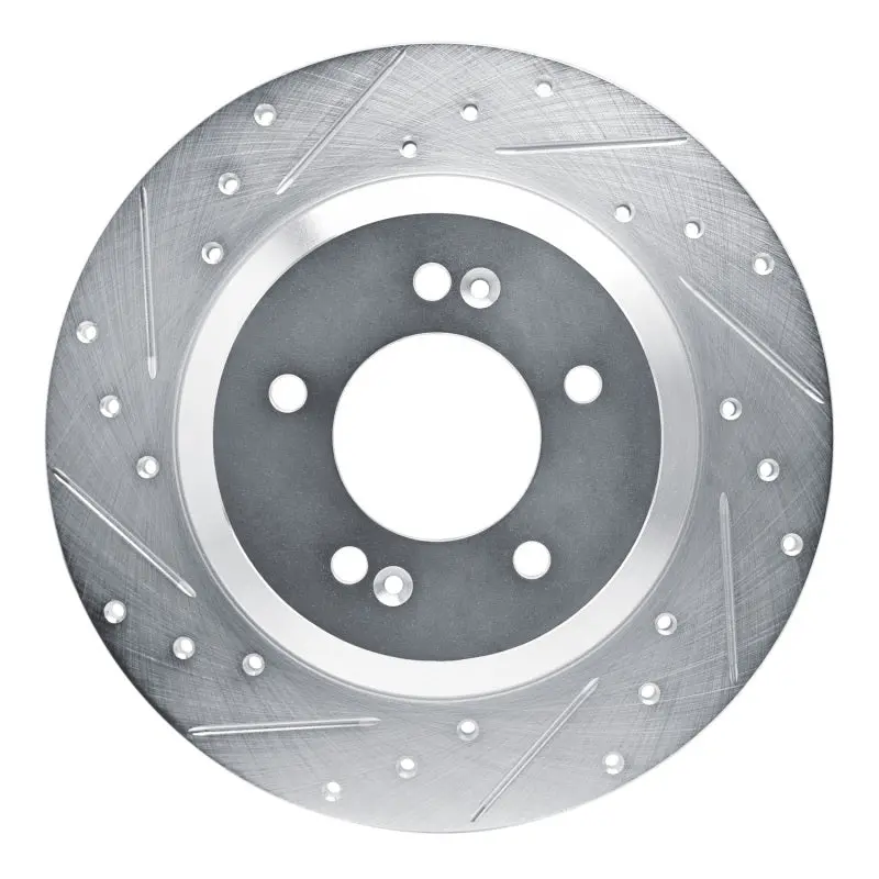 R1 19-22 Hyundai Veloster N Rear Left Drilled & Slotted Silver Brake Rotor 1