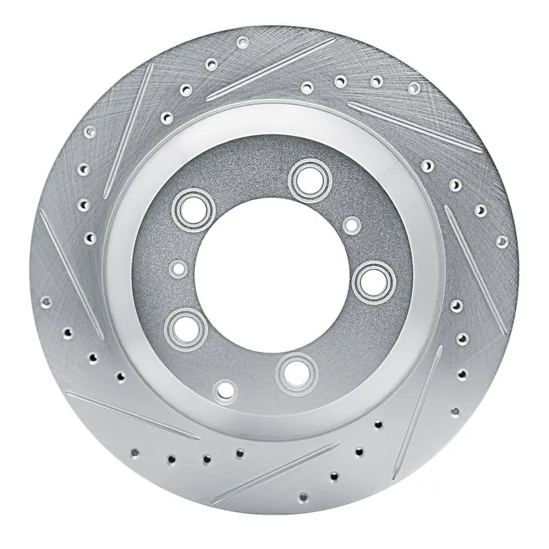 R1 19-23 Porsche Cayenne Rear Left Drilled & Slotted Silver Brake Rotor 1