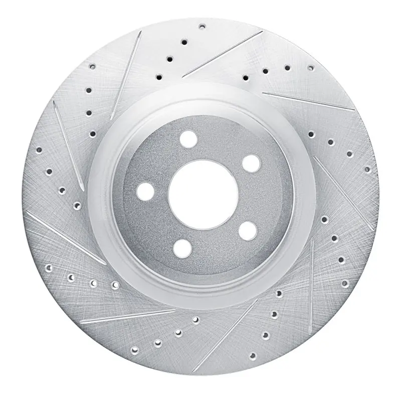 R1 19-24 Ford Edge Front Left Drilled & Slotted Silver Brake Rotor 1