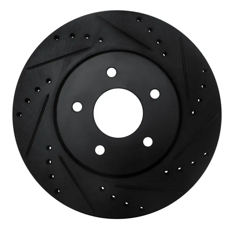 R1 19-24 Infiniti Qx50 Rear Right Drilled & Slotted Black Brake Rotor 1
