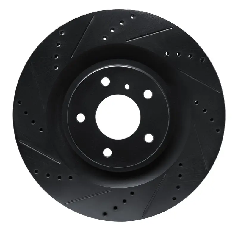 R1 19-24 Infiniti Qx55 Front Left Drilled & Slotted Black Brake Rotor 1