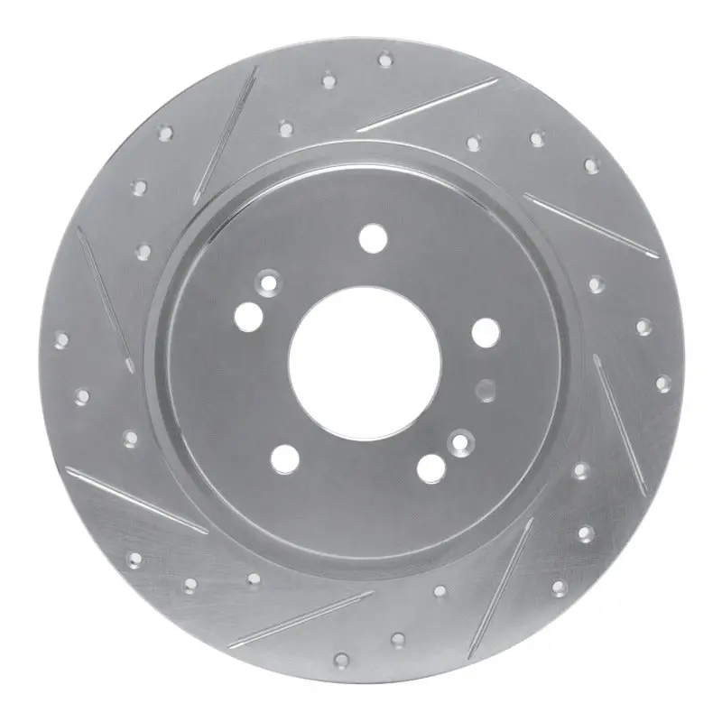 R1 19-25 Hyundai Santa Fe Rear Left Drilled & Slotted Silver Brake Rotor 1
