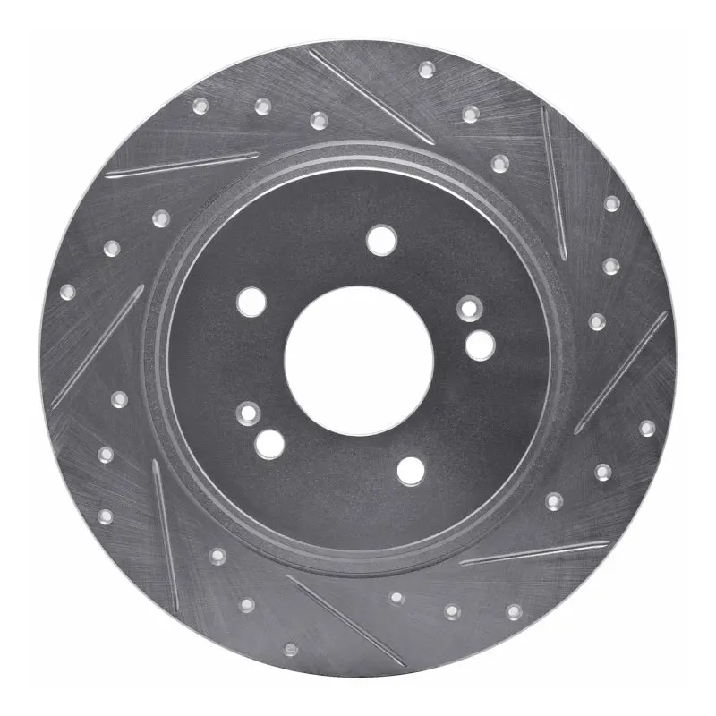 R1 19-25 Hyundai Santa Fe Rear Right Drilled & Slotted Silver Brake Rotor 1