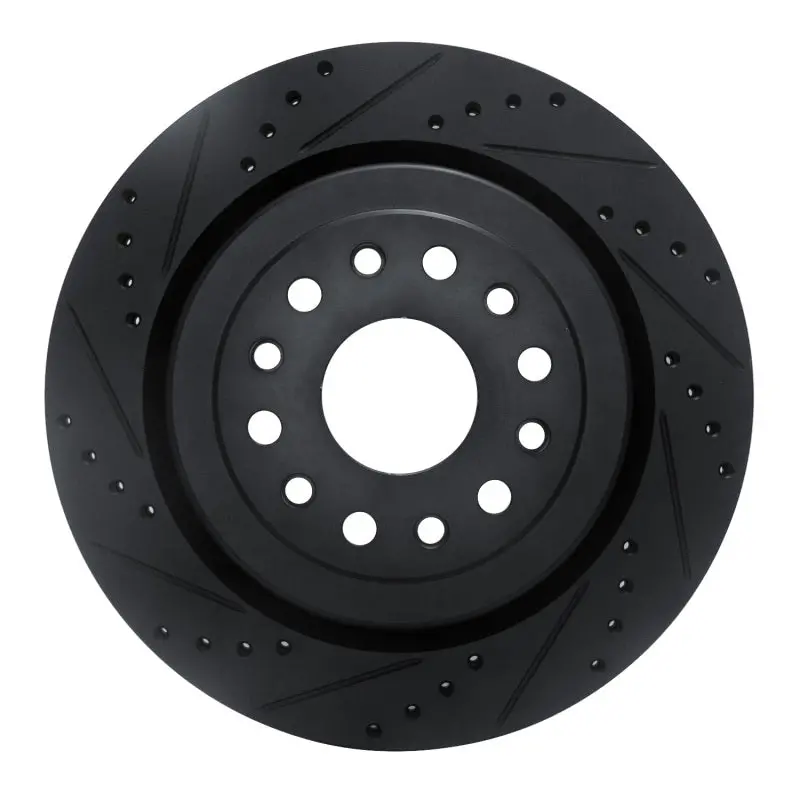 R1 19-25 Ram 1500 Rear Left Drilled & Slotted Black Brake Rotor 1