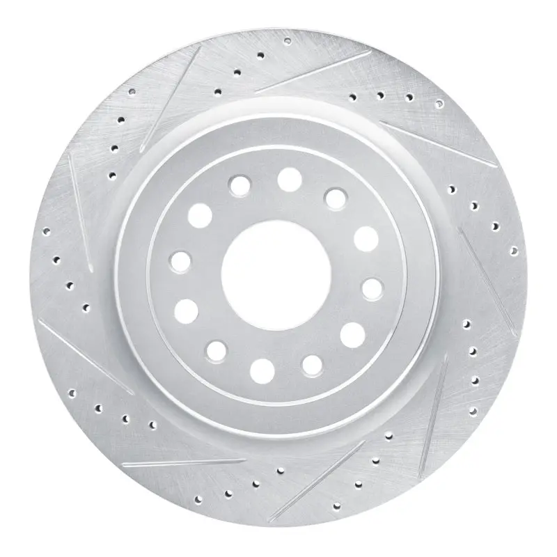 R1 19-25 Ram 1500 Rear Left Drilled & Slotted Silver Brake Rotor 1