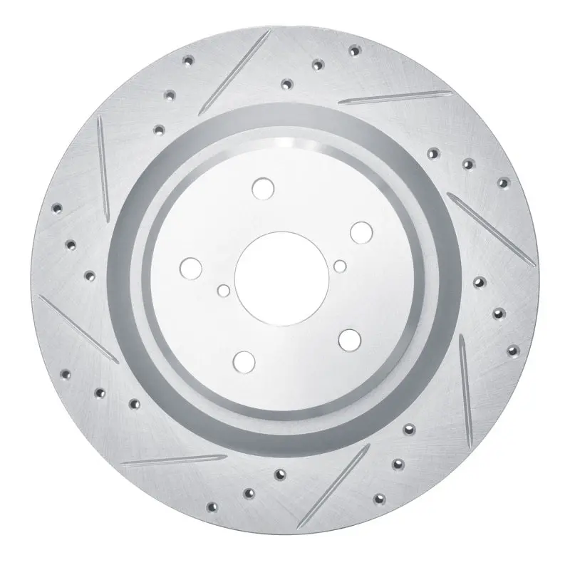 R1 19-25 Subaru Ascent Rear Left Drilled & Slotted Silver Brake Rotor 1