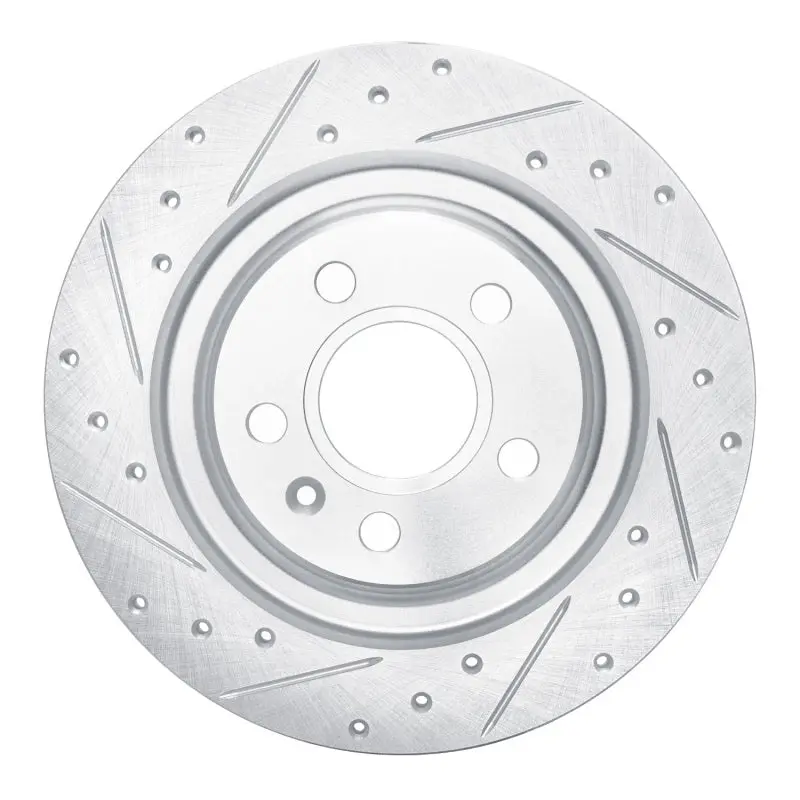 R1 19-25 Volvo Xc40 Rear Left Drilled & Slotted Silver Brake Rotor 1