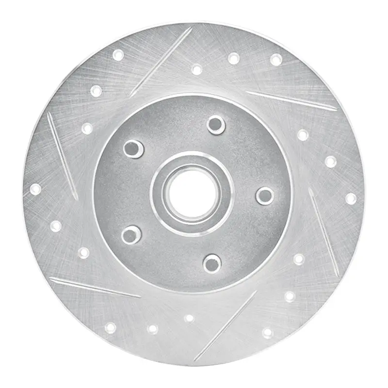 R1 1984-1987 Pontiac Fiero Front Left Drilled & Slotted Silver Brake Rotor 1