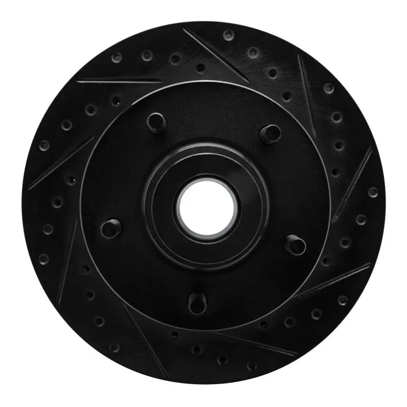 R1 1985-1997 Dodge D100 Front Right Drilled & Slotted Black Brake Rotor 1