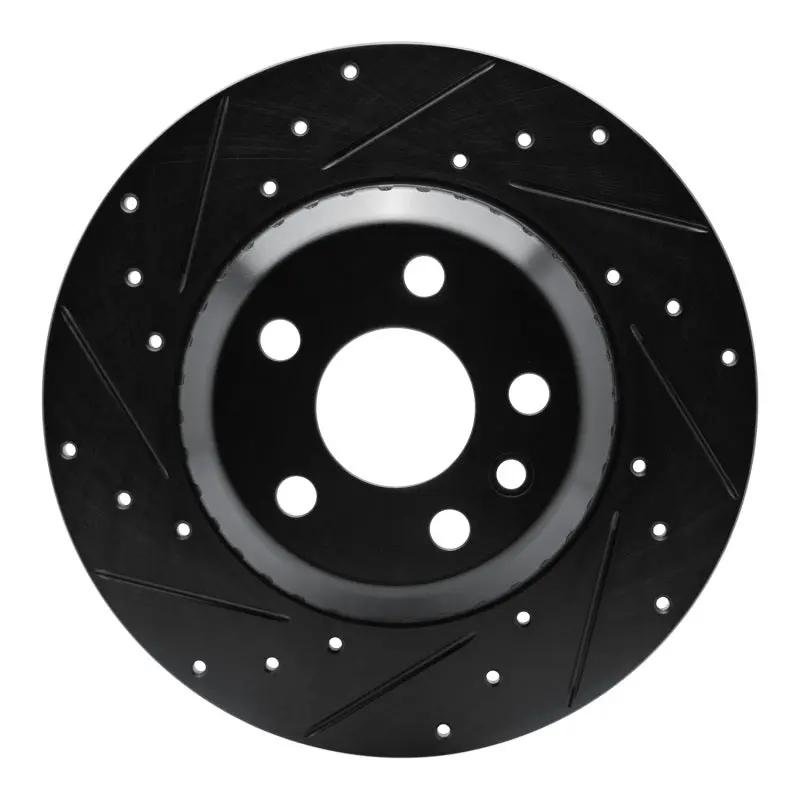 R1 20-22 Jaguar E-Pace Rear Left Drilled & Slotted Black Brake Rotor 1