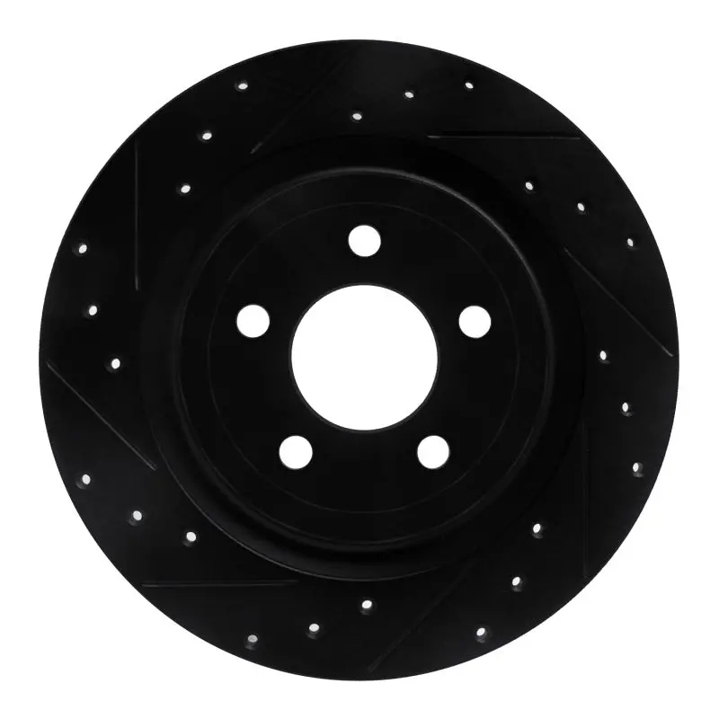 R1 20-25 Ford Mustang Rear Left Drilled & Slotted Black Brake Rotor 1