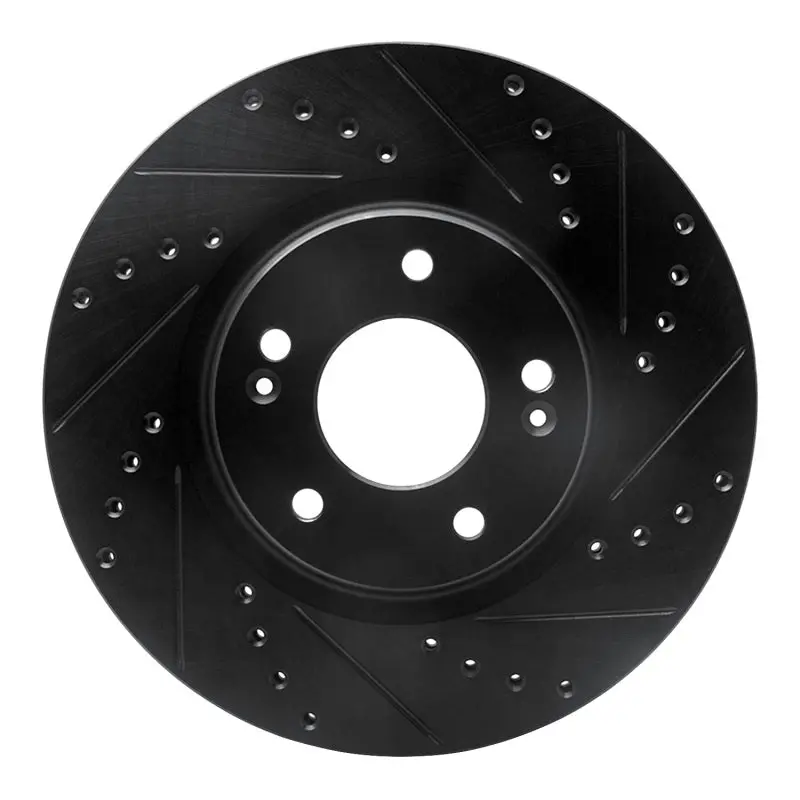 R1 20-25 Hyundai Kona Front Right Drilled & Slotted Black Brake Rotor 1