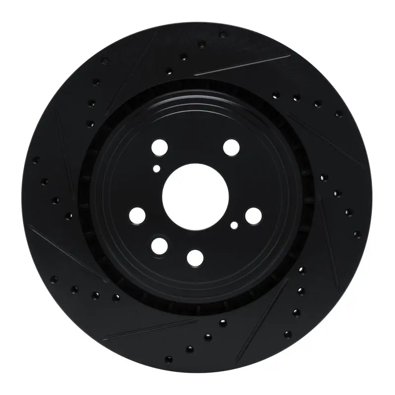 R1 20-25 Lexus Rx350h Front Left Drilled & Slotted Black Brake Rotor 1