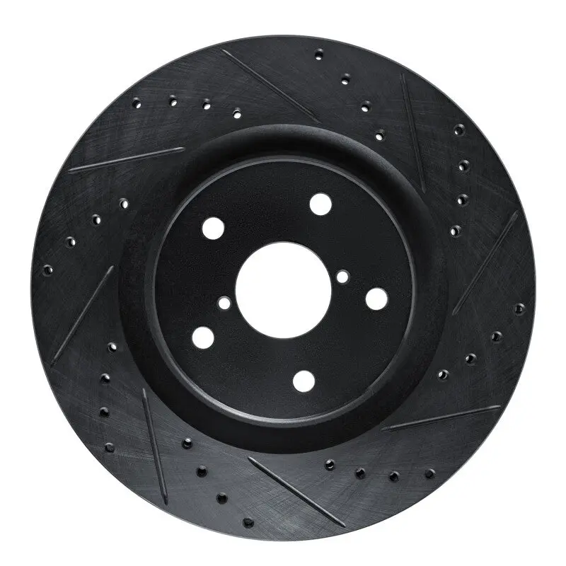 R1 20-25 Subaru Crosstrek Front Right Drilled & Slotted Black Brake Rotor 1