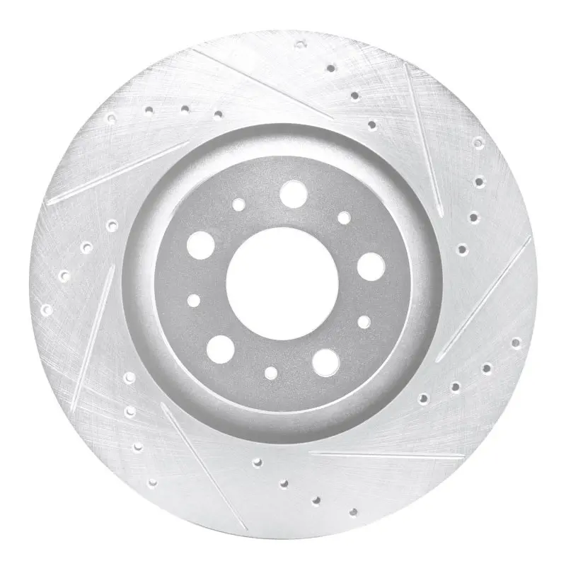 R1 20-25 Tesla Model Y Rear Right Drilled & Slotted Silver Brake Rotor 1