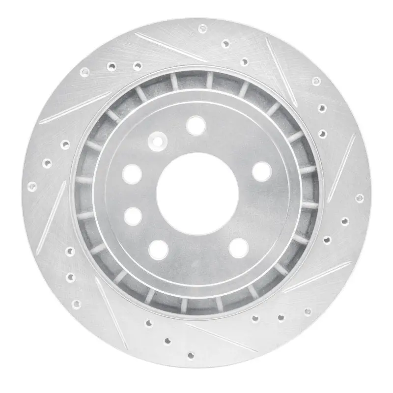 R1 2002-2010 Saab 9-5 Rear Right Drilled & Slotted Silver Brake Rotor 1