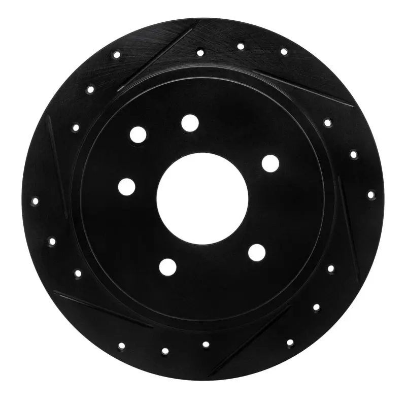 R1 2002-2025 Nissan Juke Rear Left Drilled & Slotted Black Brake Rotor 1