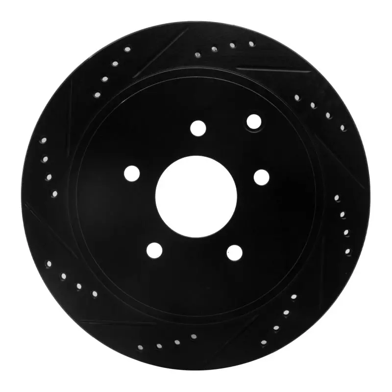 R1 2003-2024 Infiniti M37 Rear Left Drilled & Slotted Black Brake Rotor 1