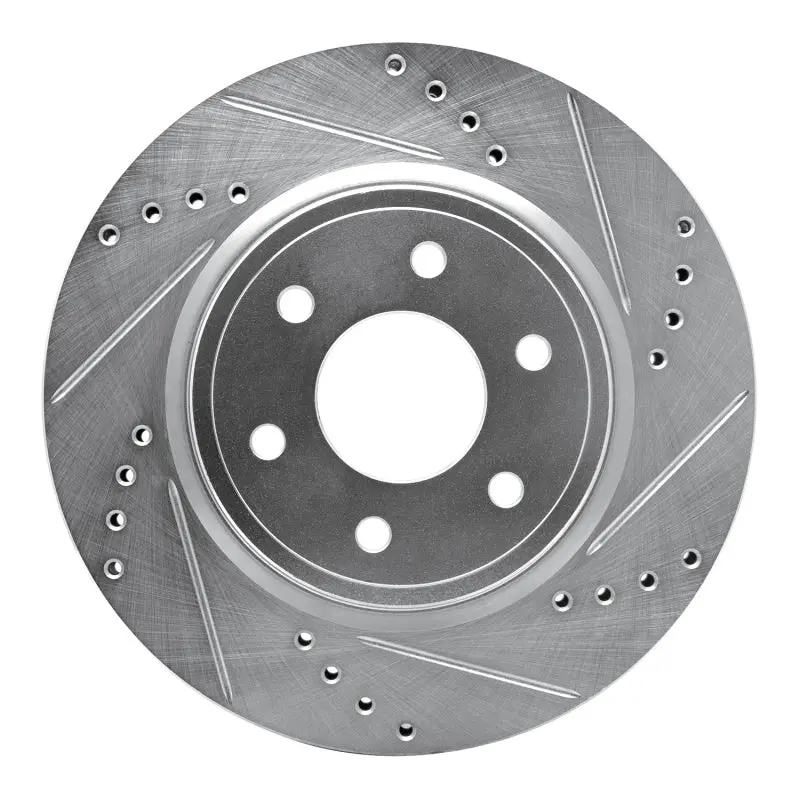 R1 2005-2025 Nissan Xterra Front Right Drilled & Slotted Silver Brake Rotor 1