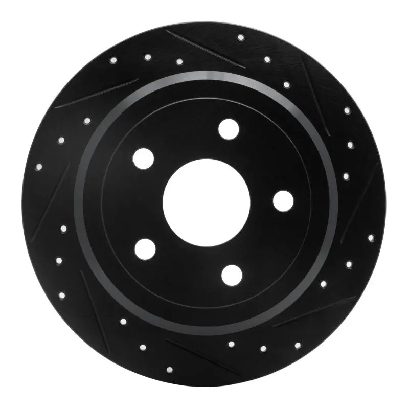 R1 2007-2018 Jeep Wrangler Rear Right Drilled & Slotted Black Brake Rotor 1
