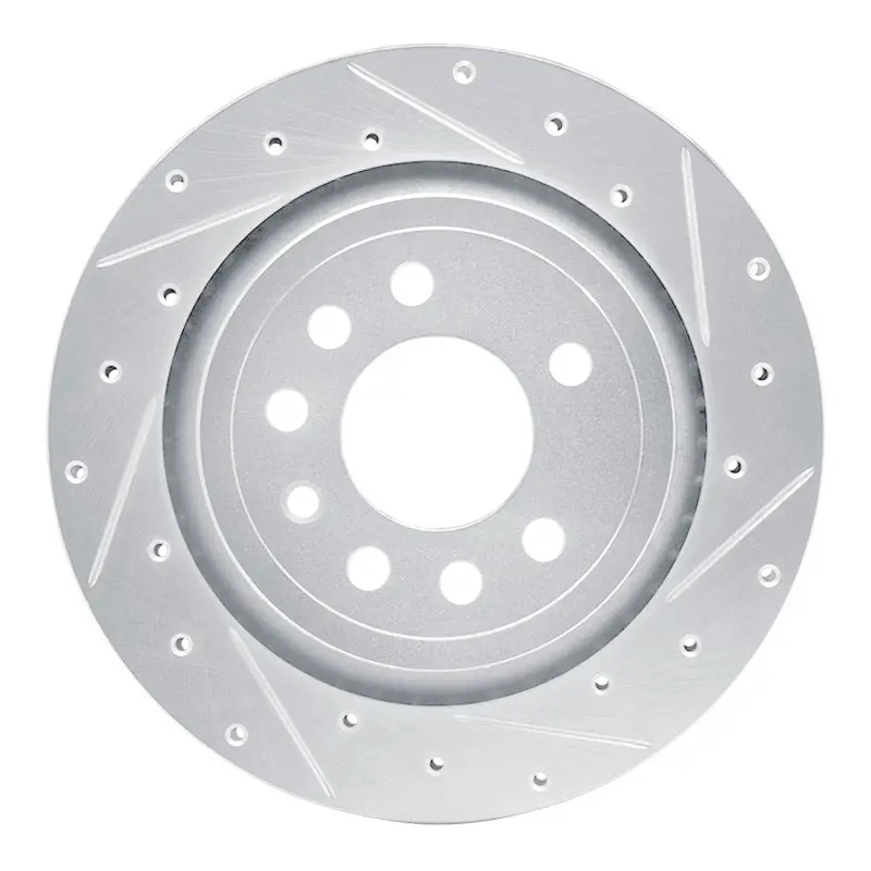 R1 2008-2011 Saab 9-3 Rear Right Drilled & Slotted Silver Brake Rotor 1