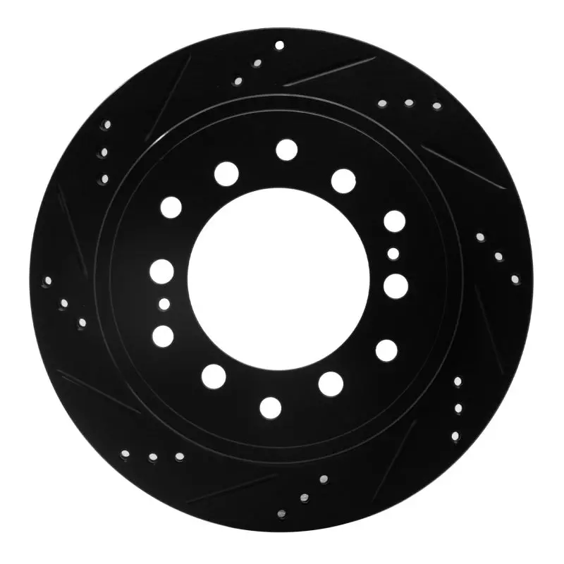 R1 2010-2024 Lexus Gx460 Rear Left Drilled & Slotted Black Brake Rotor 1