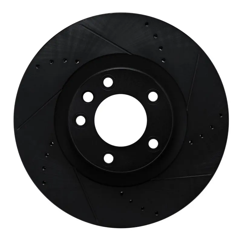 R1 2011-2018 Porsche Cayenne Left Front Drilled & Slotted Black Brake Rotor 1