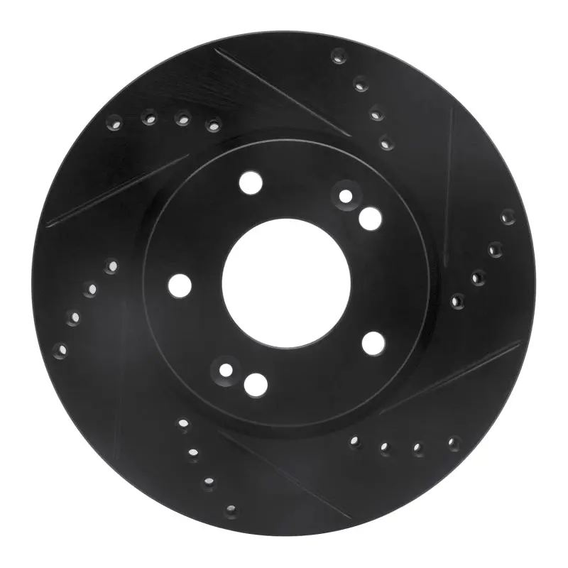 R1 2011-2025 Hyundai Elantra Gt Front Right Drilled & Slotted Black Brake Rotor 1