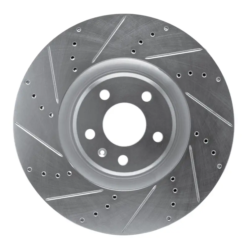 R1 2012-2018 Audi A6 Quattro Front Left Drilled & Slotted Silver Brake Rotor 1