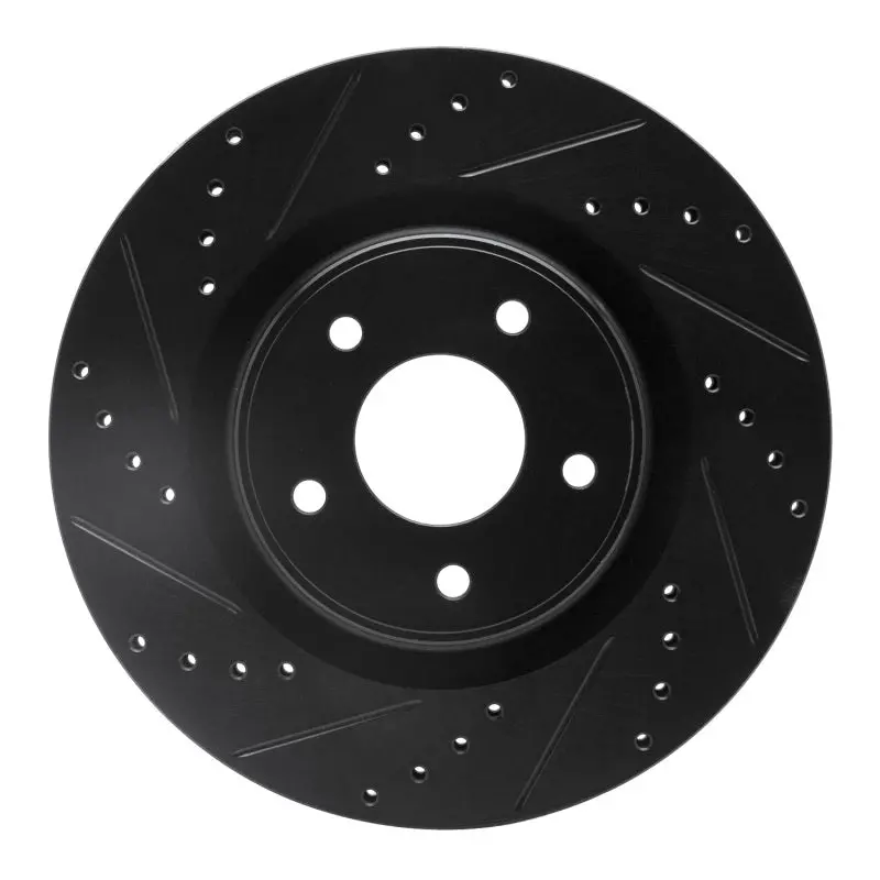 R1 2013-2025 Infiniti Q50 Front Left Drilled & Slotted Black Brake Rotor 1
