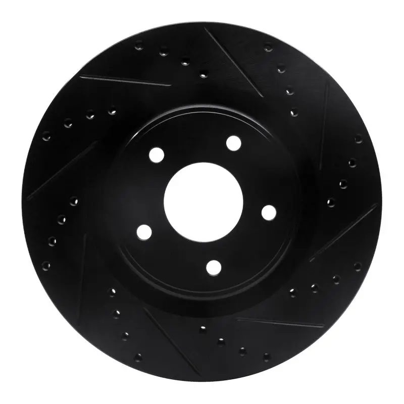 R1 2013-2025 Infiniti Q60 Front Right Drilled & Slotted Black Brake Rotor 1