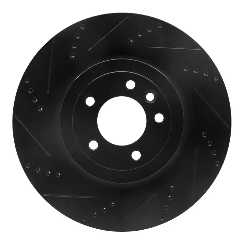 R1 2013-2025 Land Rover Defender 110 Rear Left Drilled & Slotted Black Brake Rotor 1