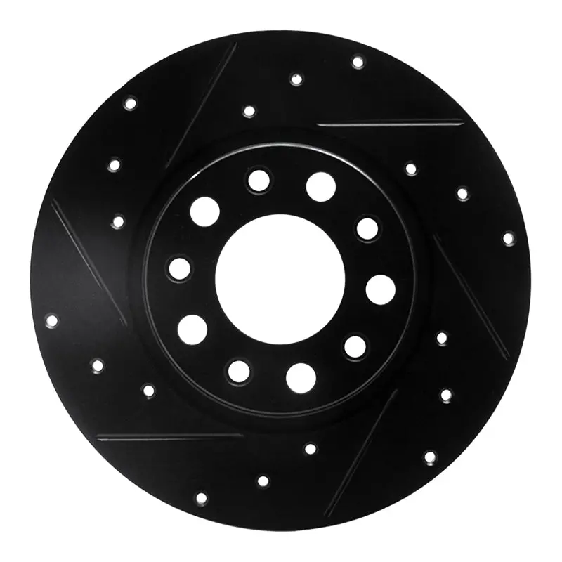 R1 2014-2022 Chrysler 200 Rear Left Drilled & Slotted Black Brake Rotor 1