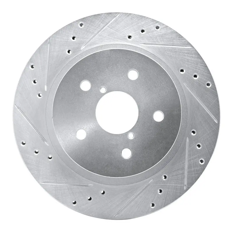 R1 2015-2025 Subaru Outback Rear Left Drilled & Slotted Silver Brake Rotor 1