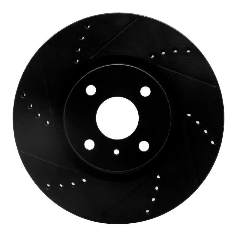 R1 2016-2025 Fiat 124 Spider Front Left Drilled & Slotted Black Brake Rotor 1