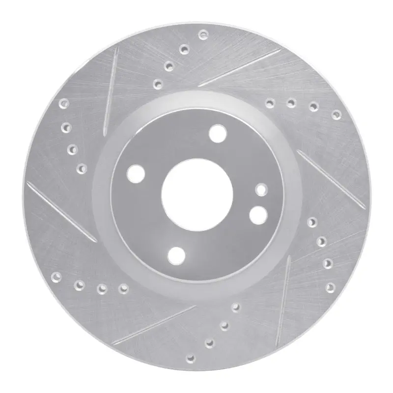 R1 2016-2025 Fiat 124 Spider Front Left Drilled & Slotted Silver Brake Rotor 1