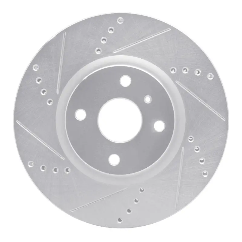 R1 2016-2025 Fiat 124 Spider Front Left Drilled & Slotted Silver Brake Rotor 1