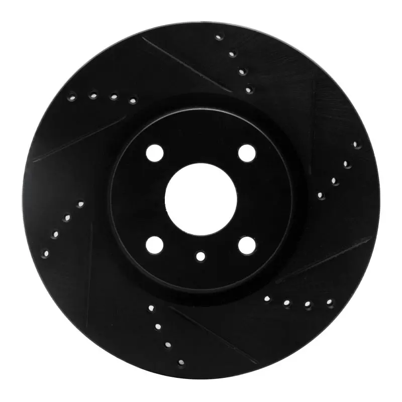 R1 2016-2025 Fiat 124 Spider Front Right Drilled & Slotted Black Brake Rotor 1
